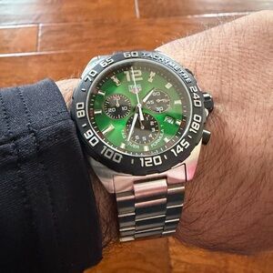 Tag Heuer Men's Watch with Green and Silver Accents
